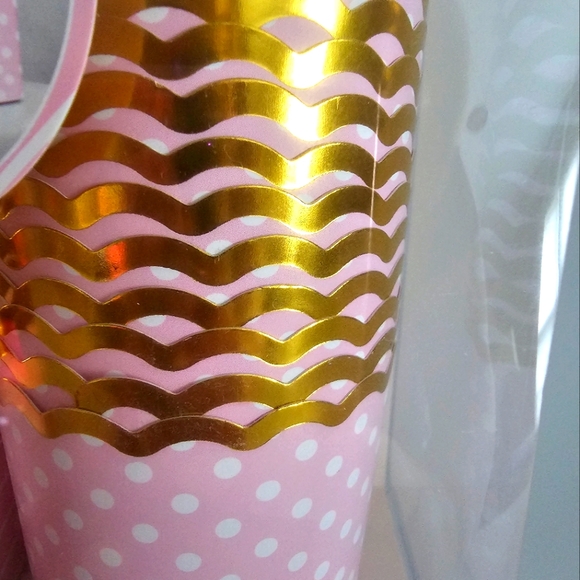 36 PC Baking & Snack Cups Pink  Stripe Gold Dots Heavy Paper Cupcake Treat Snack - Picture 5 of 6